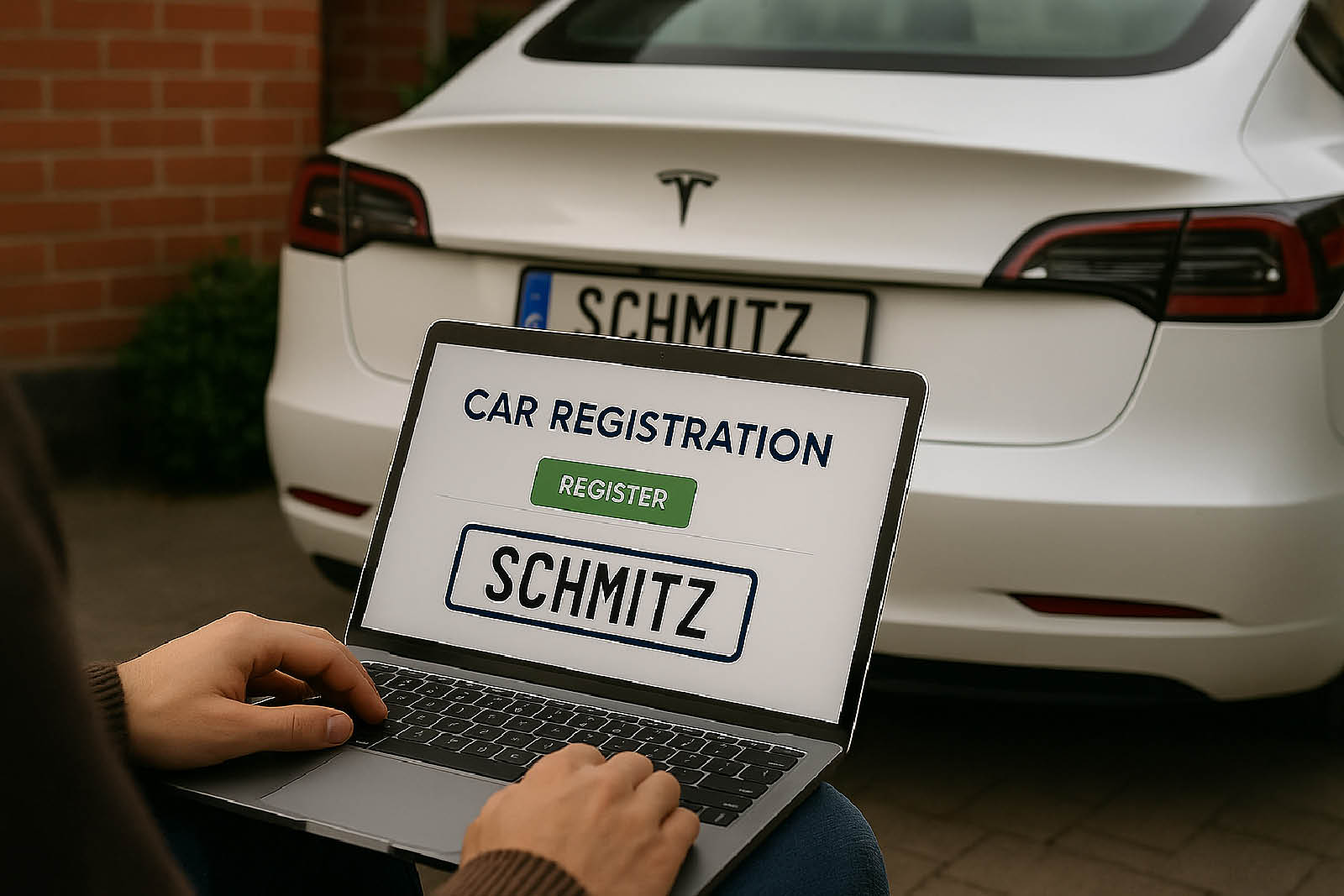 Mann am Laptop tippt Wunschkennzeichen